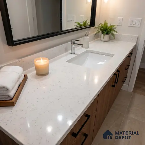 Belina Quartz QR 00350 Frosted Carrara Mini Jumbo Helsinki Series 10.53 ft x 4.79 ft Quartz - 20 mm | 10 Years and Replacement Warranty | Suitable for Kitchen, Restaurant, Counter Tops, Dining, Reception, office