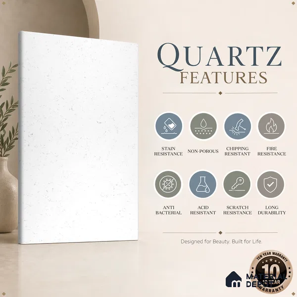 Belina Quartz QR 00350 Frosted Carrara Mini Jumbo Helsinki Series 10.53 ft x 4.79 ft Quartz - 20 mm | 10 Years and Replacement Warranty | Suitable for Kitchen, Restaurant, Counter Tops, Dining, Reception, office