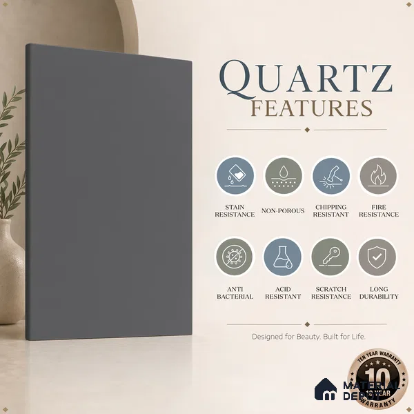 Belina Quartz QR 00352 Urban Slate Mini Jumbo Helsinki Series 10.53 ft x 4.79 ft Quartz - 20 mm | 10 Years and Replacement Warranty | Suitable for Kitchen, Restaurant, Counter Tops, Dining, Reception, office