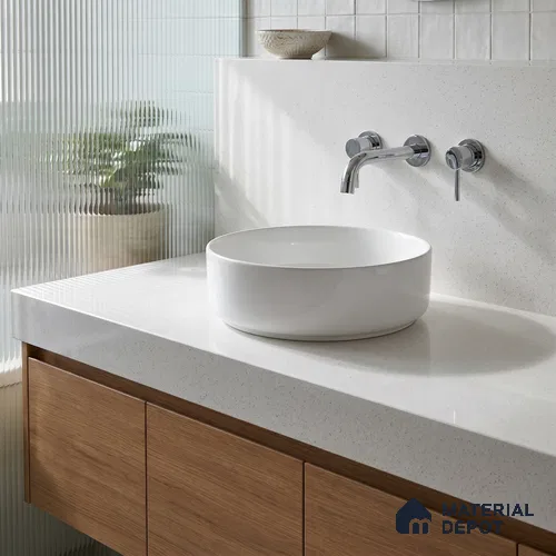 Belina Quartz QR 00356 B Frosted Linen Jumbo Helsinki Series 10.83 ft x 5.41 ft Quartz - 20 mm | 10 Years and Replacement Warranty | Suitable for Kitchen, Restaurant, Counter Tops, Dining, Reception, office