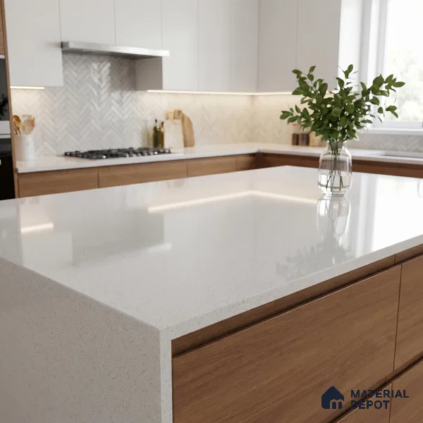 Belina Quartz QR 00356 B Frosted Linen Jumbo Helsinki Series 10.83 ft x 5.41 ft Quartz - 20 mm | 10 Years and Replacement Warranty | Suitable for Kitchen, Restaurant, Counter Tops, Dining, Reception, office