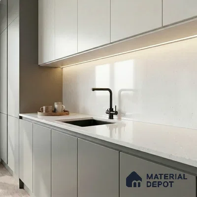 Belina Quartz QR 00357 B Frosted Aura Jumbo Helsinki Series 10.83 ft x 5.41 ft Quartz - 20 mm | 10 Years and Replacement Warranty | Suitable for Kitchen, Restaurant, Counter Tops, Dining, Reception, office