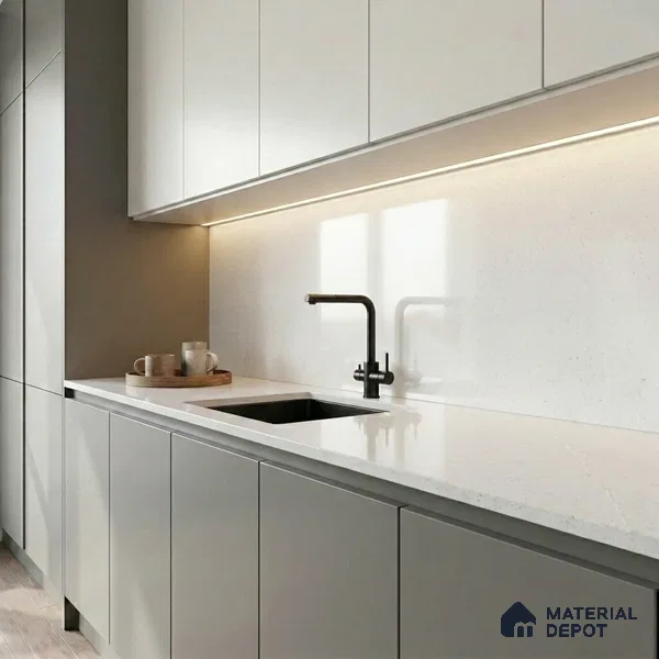 Belina Quartz QR 00357 B Frosted Aura Jumbo Helsinki Series 10.83 ft x 5.41 ft Quartz - 20 mm | 10 Years and Replacement Warranty | Suitable for Kitchen, Restaurant, Counter Tops, Dining, Reception, office