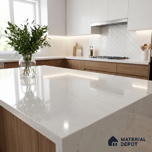 Belina Quartz QR 00358 B Polar Veil Jumbo Helsinki Series 10.83 ft x 5.41 ft Quartz - 20 mm | 10 Years and Replacement Warranty | Suitable for Kitchen, Restaurant, Counter Tops, Dining, Reception, office