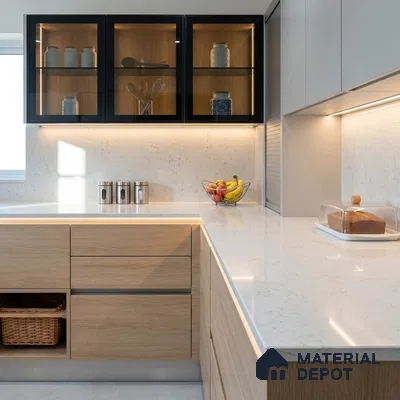 Belina Quartz QR 00358 Polar Veil Mini Jumbo Helsinki Series 10.53 ft x 4.79 ft Quartz - 20 mm | 10 Years and Replacement Warranty | Suitable for Kitchen, Restaurant, Counter Tops, Dining, Reception, office
