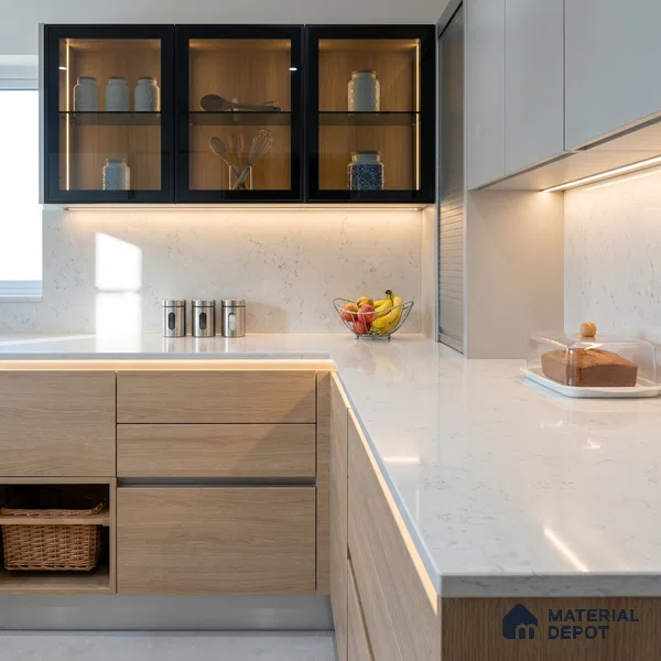 Belina Quartz QR 00358 Polar Veil Mini Jumbo Helsinki Series 10.53 ft x 4.79 ft Quartz - 20 mm | 10 Years and Replacement Warranty | Suitable for Kitchen, Restaurant, Counter Tops, Dining, Reception, office