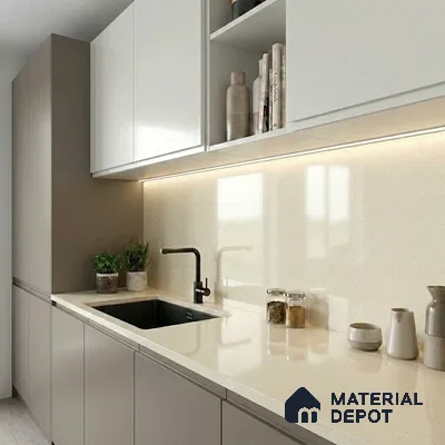 Belina Quartz QR 00359 B Almond Mist Jumbo Helsinki Series 10.83 ft x 5.41 ft Quartz - 20 mm | 10 Years and Replacement Warranty | Suitable for Kitchen, Restaurant, Counter Tops, Dining, Reception, office