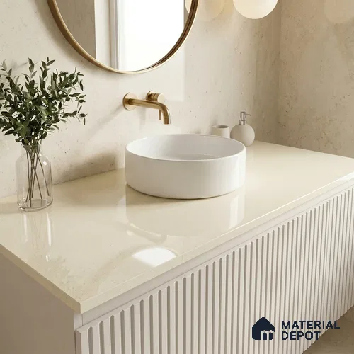 Belina Quartz QR 00359 Almond Mist Mini Jumbo Helsinki Series 10.53 ft x 4.79 ft Quartz - 20 mm | 10 Years and Replacement Warranty | Suitable for Kitchen, Restaurant, Counter Tops, Dining, Reception, office