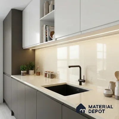 Belina Quartz QR 00359 Almond Mist Mini Jumbo Helsinki Series 10.53 ft x 4.79 ft Quartz - 20 mm | 10 Years and Replacement Warranty | Suitable for Kitchen, Restaurant, Counter Tops, Dining, Reception, office