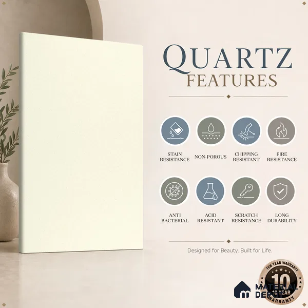 Belina Quartz QR 00359 Almond Mist Mini Jumbo Helsinki Series 10.53 ft x 4.79 ft Quartz - 20 mm | 10 Years and Replacement Warranty | Suitable for Kitchen, Restaurant, Counter Tops, Dining, Reception, office