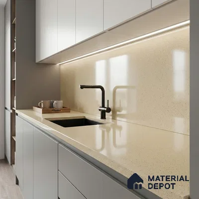 Belina Quartz QR 00360 B Sable Mist Jumbo Helsinki Series 10.83 ft x 5.41 ft Quartz - 20 mm | 10 Years and Replacement Warranty | Suitable for Kitchen, Restaurant, Counter Tops, Dining, Reception, office