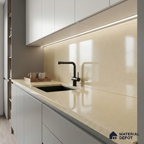 Belina Quartz QR 00360 B Sable Mist Jumbo Helsinki Series 10.83 ft x 5.41 ft Quartz - 20 mm | 10 Years and Replacement Warranty | Suitable for Kitchen, Restaurant, Counter Tops, Dining, Reception, office