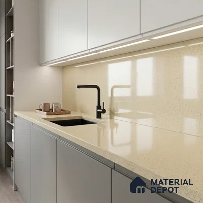 Belina Quartz QR 00360 Sable Mist Mini Jumbo Helsinki Series 10.53 ft x 4.79 ft Quartz - 20 mm | 10 Years and Replacement Warranty | Suitable for Kitchen, Restaurant, Counter Tops, Dining, Reception, office
