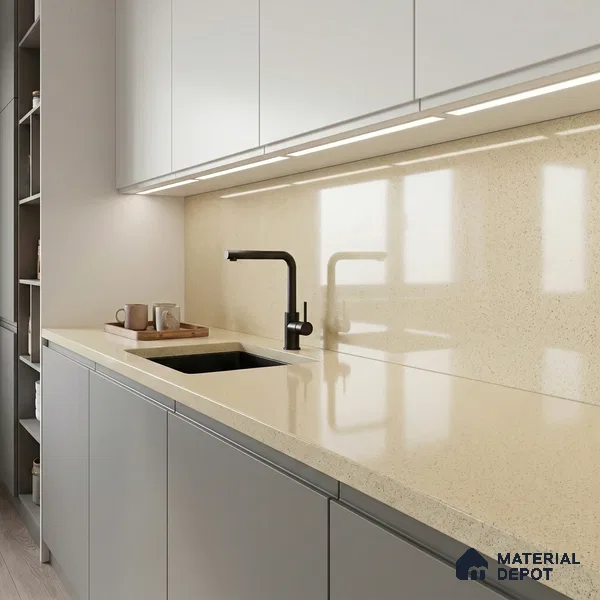 Belina Quartz QR 00360 Sable Mist Mini Jumbo Helsinki Series 10.53 ft x 4.79 ft Quartz - 20 mm | 10 Years and Replacement Warranty | Suitable for Kitchen, Restaurant, Counter Tops, Dining, Reception, office