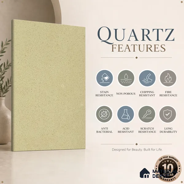 Belina Quartz QR 00360 Sable Mist Mini Jumbo Helsinki Series 10.53 ft x 4.79 ft Quartz - 20 mm | 10 Years and Replacement Warranty | Suitable for Kitchen, Restaurant, Counter Tops, Dining, Reception, office