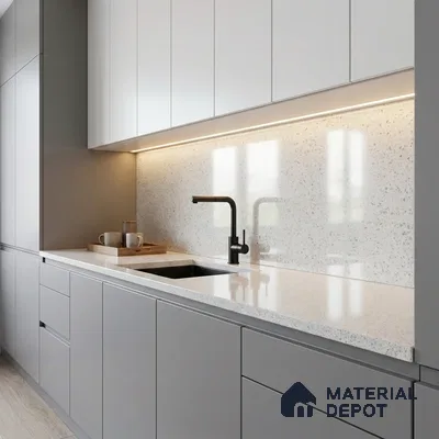 Belina Quartz QR 00361 B Frosted Pebble Jumbo Helsinki Series 10.83 ft x 5.41 ft Quartz - 20 mm | 10 Years and Replacement Warranty | Suitable for Kitchen, Restaurant, Counter Tops, Dining, Reception, office