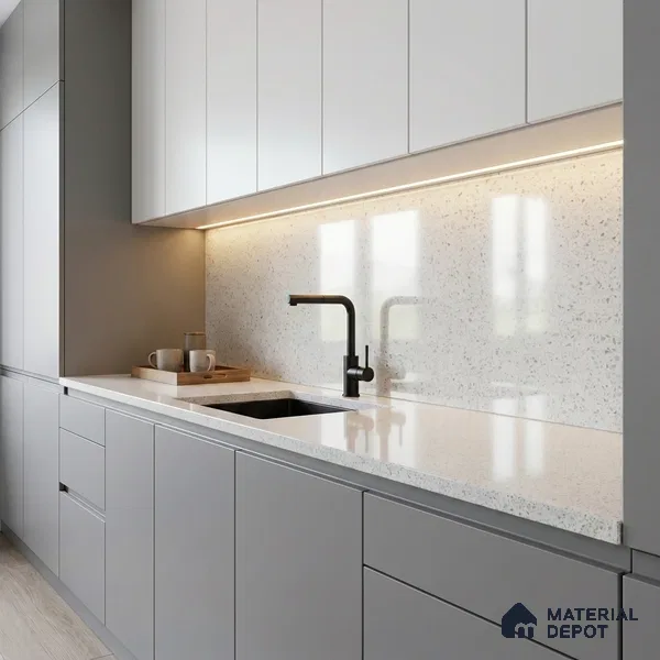 Belina Quartz QR 00361 B Frosted Pebble Jumbo Helsinki Series 10.83 ft x 5.41 ft Quartz - 20 mm | 10 Years and Replacement Warranty | Suitable for Kitchen, Restaurant, Counter Tops, Dining, Reception, office
