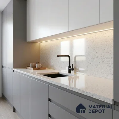 Belina Quartz QR 00361 Frosted Pebble Mini Jumbo Helsinki Series 10.53 ft x 4.79 ft Quartz - 20 mm | 10 Years and Replacement Warranty | Suitable for Kitchen, Restaurant, Counter Tops, Dining, Reception, office