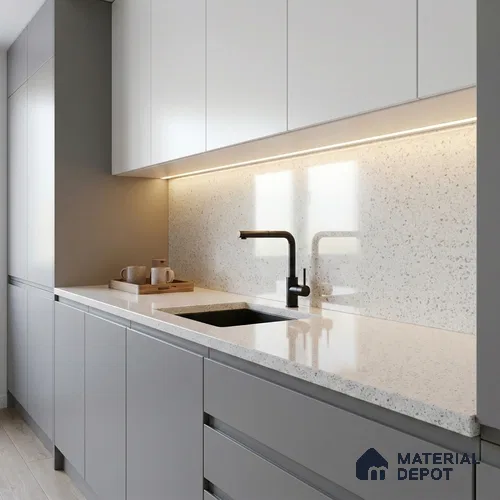 Belina Quartz QR 00361 Frosted Pebble Mini Jumbo Helsinki Series 10.53 ft x 4.79 ft Quartz - 20 mm | 10 Years and Replacement Warranty | Suitable for Kitchen, Restaurant, Counter Tops, Dining, Reception, office