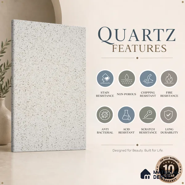 Belina Quartz QR 00361 Frosted Pebble Mini Jumbo Helsinki Series 10.53 ft x 4.79 ft Quartz - 20 mm | 10 Years and Replacement Warranty | Suitable for Kitchen, Restaurant, Counter Tops, Dining, Reception, office