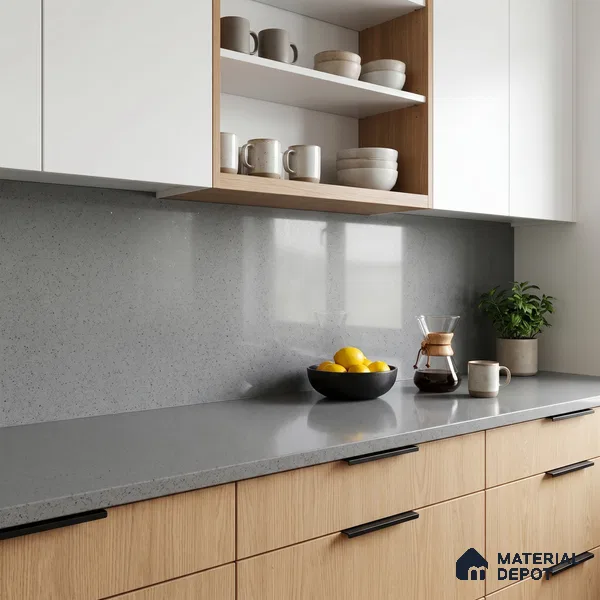 Belina Quartz QR 00364 B Meteorite Grey Jumbo Helsinki Series 10.83 ft x 5.41 ft Quartz - 20 mm | 10 Years and Replacement Warranty | Suitable for Kitchen, Restaurant, Counter Tops, Dining, Reception, office