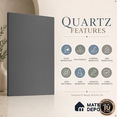 Belina Quartz QR 00364 B Meteorite Grey Jumbo Helsinki Series 10.83 ft x 5.41 ft Quartz - 20 mm | 10 Years and Replacement Warranty | Suitable for Kitchen, Restaurant, Counter Tops, Dining, Reception, office