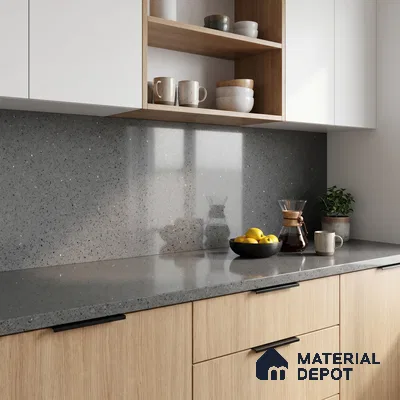 Belina Quartz QR 00365 B Graphite Shimmer Jumbo Helsinki Series 10.83 ft x 5.41 ft Quartz - 20 mm | 10 Years and Replacement Warranty | Suitable for Kitchen, Restaurant, Counter Tops, Dining, Reception, office