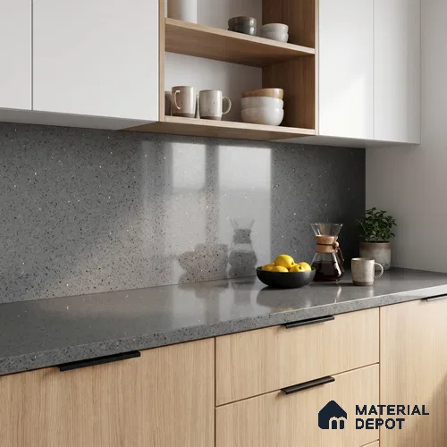 Belina Quartz QR 00365 B Graphite Shimmer Jumbo Helsinki Series 10.83 ft x 5.41 ft Quartz - 20 mm | 10 Years and Replacement Warranty | Suitable for Kitchen, Restaurant, Counter Tops, Dining, Reception, office