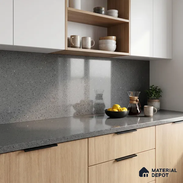 Belina Quartz QR 00365 B Graphite Shimmer Jumbo Helsinki Series 10.83 ft x 5.41 ft Quartz - 20 mm | 10 Years and Replacement Warranty | Suitable for Kitchen, Restaurant, Counter Tops, Dining, Reception, office