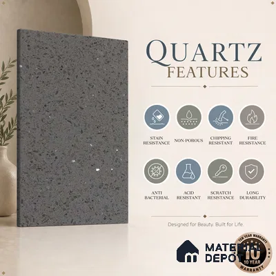 Belina Quartz QR 00365 B Graphite Shimmer Jumbo Helsinki Series 10.83 ft x 5.41 ft Quartz - 20 mm | 10 Years and Replacement Warranty | Suitable for Kitchen, Restaurant, Counter Tops, Dining, Reception, office