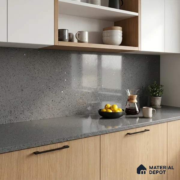 Belina Quartz QR 00365 Graphite Shimmer Mini Jumbo Helsinki Series 10.53 ft x 4.79 ft Quartz - 20 mm | 10 Years and Replacement Warranty | Suitable for Kitchen, Restaurant, Counter Tops, Dining, Reception, office