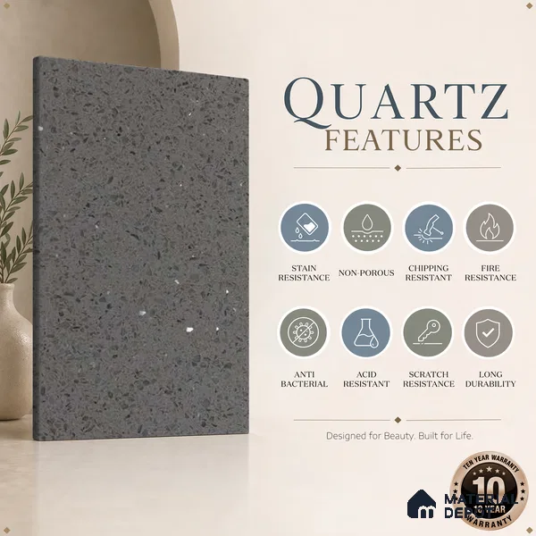 Belina Quartz QR 00365 Graphite Shimmer Mini Jumbo Helsinki Series 10.53 ft x 4.79 ft Quartz - 20 mm | 10 Years and Replacement Warranty | Suitable for Kitchen, Restaurant, Counter Tops, Dining, Reception, office