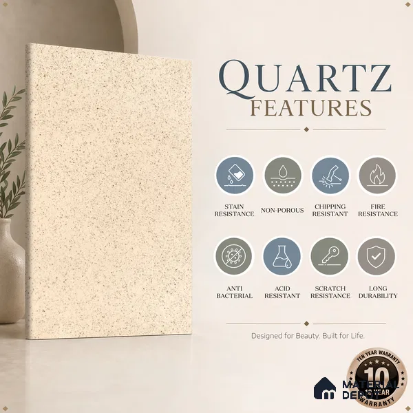 Belina Quartz QR 00366 Champagne Mist Mini Jumbo Helsinki Series 10.53 ft x 4.79 ft Quartz - 20 mm | 10 Years and Replacement Warranty | Suitable for Kitchen, Restaurant, Counter Tops, Dining, Reception, office