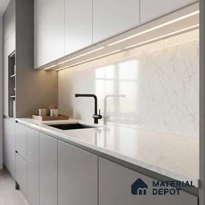 Belina Quartz QR 00376 Ivory Lattice Helsinki Series 11.42 ft x 6.59 ft Quartz - 20 mm | 10 Years and Replacement Warranty | Suitable for Kitchen, Restaurant, Counter Tops, Dining, Reception, office