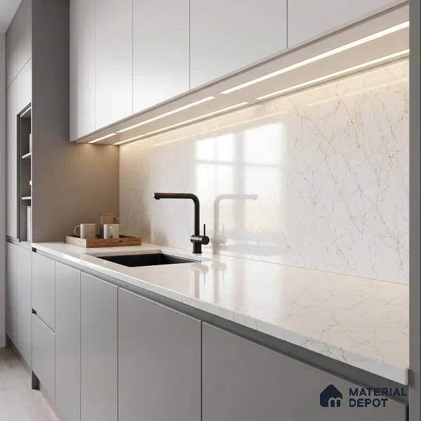 Belina Quartz QR 00376 Ivory Lattice Helsinki Series 11.42 ft x 6.59 ft Quartz - 20 mm | 10 Years and Replacement Warranty | Suitable for Kitchen, Restaurant, Counter Tops, Dining, Reception, office