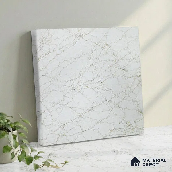 Belina Quartz QR 00376 Ivory Lattice Helsinki Series 11.42 ft x 6.59 ft Quartz - 20 mm | 10 Years and Replacement Warranty | Suitable for Kitchen, Restaurant, Counter Tops, Dining, Reception, office