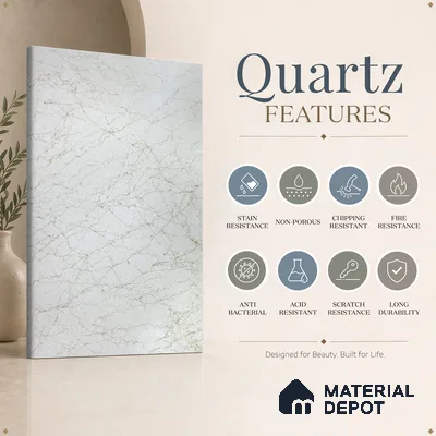 Belina Quartz QR 00376 Ivory Lattice Helsinki Series 11.42 ft x 6.59 ft Quartz - 20 mm | 10 Years and Replacement Warranty | Suitable for Kitchen, Restaurant, Counter Tops, Dining, Reception, office