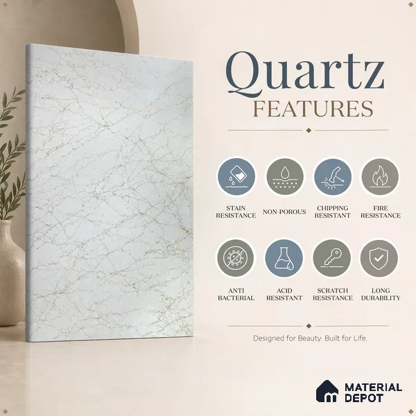Belina Quartz QR 00376 Ivory Lattice Helsinki Series 11.42 ft x 6.59 ft Quartz - 20 mm | 10 Years and Replacement Warranty | Suitable for Kitchen, Restaurant, Counter Tops, Dining, Reception, office