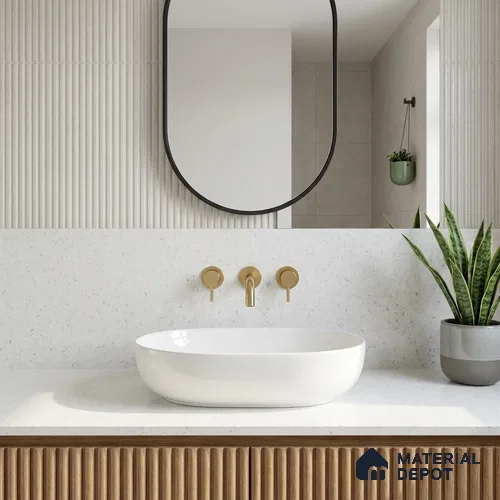 Belina Quartz QR 00368 Arctic Veil White Helsinki Series 11.5 ft x 6.5 ft Quartz - 20 mm | 10 Years of Replacement Warranty | Suitable for Kitchen, Restaurant, Counter Tops, Dining, Reception, office