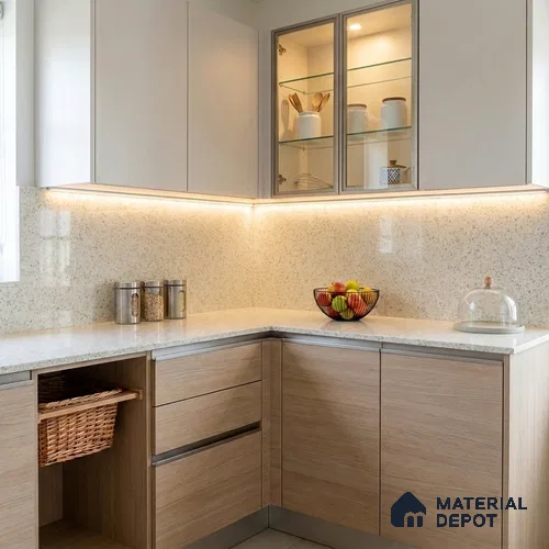 Belina Quartz QR 00369 Evening Grey Value Series 10.5 ft x 5.25 ft Quartz - 20 mm | 5 Years Warranty | Suitable for Kitchen, Restaurant, Counter Tops, Dining, Reception, office