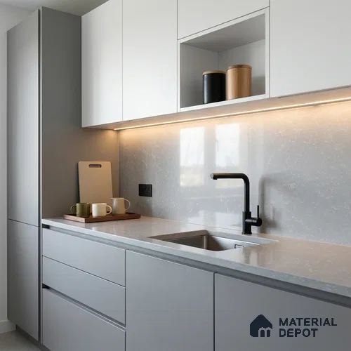 Belina Quartz QR 00375 Green Onyx Value Series 11.52 ft x 6.59 ft Quartz - 20 mm | 5 Years Warranty | Suitable for Kitchen, Restaurant, Counter Tops, Dining, Reception, office