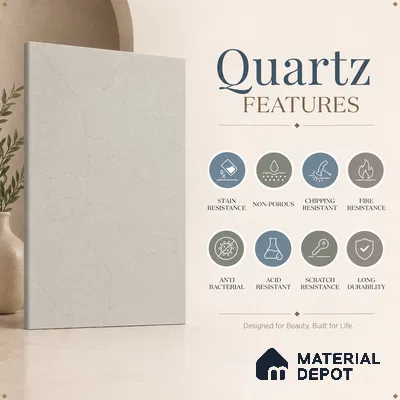 Belina Quartz QR 00377 Tuscan Pearl Value Series 10.5 ft x 5.25 ft Quartz - 20 mm | 5 Years Warranty | Suitable for Kitchen, Restaurant, Counter Tops, Dining, Reception, office