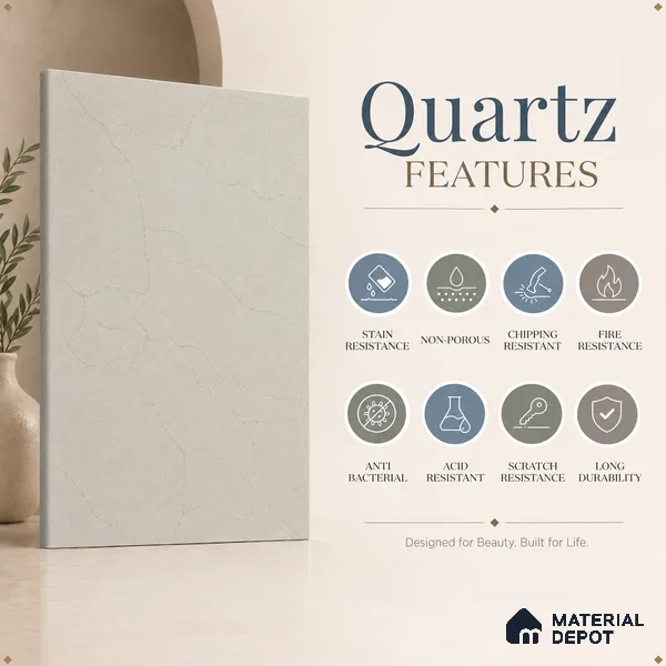 Belina Quartz QR 00377 Tuscan Pearl Value Series 10.5 ft x 5.25 ft Quartz - 20 mm | 5 Years Warranty | Suitable for Kitchen, Restaurant, Counter Tops, Dining, Reception, office
