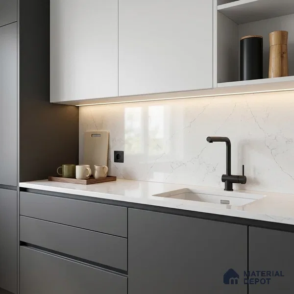 Belina Quartz QR 00377 Tuscan Pearl Value Series 10.5 ft x 5.25 ft Quartz - 20 mm | 5 Years Warranty | Suitable for Kitchen, Restaurant, Counter Tops, Dining, Reception, office