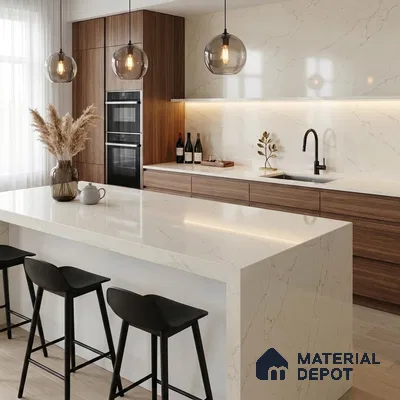 Belina Quartz QR 00377 Tuscan Pearl Value Series 10.5 ft x 5.25 ft Quartz - 20 mm | 5 Years Warranty | Suitable for Kitchen, Restaurant, Counter Tops, Dining, Reception, office