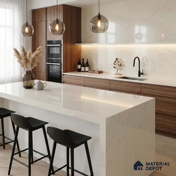 Belina Quartz QR 00377 Tuscan Pearl Value Series 10.5 ft x 5.25 ft Quartz - 20 mm | 5 Years Warranty | Suitable for Kitchen, Restaurant, Counter Tops, Dining, Reception, office
