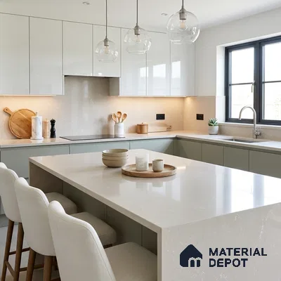 Belina Quartz QR 00378 Rose Dune Value Series 10.5 ft x 5.25 ft Quartz - 20 mm | 5 Years Warranty | Suitable for Kitchen, Restaurant, Counter Tops, Dining, Reception, office