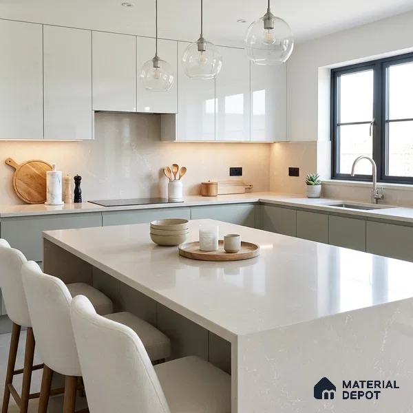 Belina Quartz QR 00378 Rose Dune Value Series 10.5 ft x 5.25 ft Quartz - 20 mm | 5 Years Warranty | Suitable for Kitchen, Restaurant, Counter Tops, Dining, Reception, office