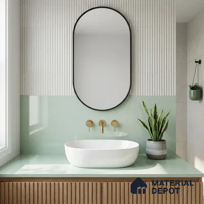 Belina Quartz QR 00379 Celadon Mist Value Series 10.5 ft x 5.25 ft Quartz - 20 mm | 5 Years Warranty | Suitable for Kitchen, Restaurant, Counter Tops, Dining, Reception, office