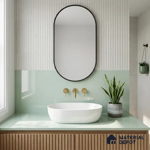 Belina Quartz QR 00379 Celadon Mist Value Series 10.5 ft x 5.25 ft Quartz - 20 mm | 5 Years Warranty | Suitable for Kitchen, Restaurant, Counter Tops, Dining, Reception, office
